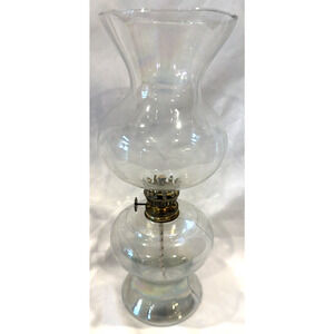 Vintage‎ Iridescent Oil Kerosine Lamp Clear Blown Glass 11.5" Mid Century Modern
